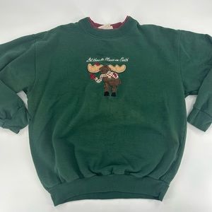 Vintage Embroidered Christmas Moose Crewneck Sweatshirt